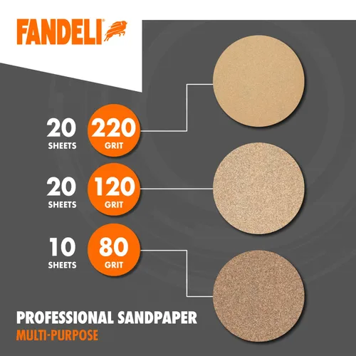 Miniatura 2 de Fandeli Papel de lija multiusos Granos surtidos (80,120,220) 50 hojas de 23 x 28 cm Perfecto para lijar metal y lijar madera Lijado a mano