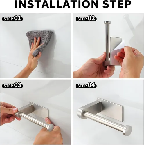 Miniatura 7 de YIGII Soporte de papel higiénico autoadhesivo - Soporte de papel higiénico para baño, sin perforaciones, acero inoxidable cepillado