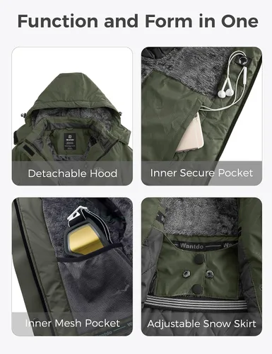 Miniatura 6 de Wantdo - Chaqueta de esquí impermeable para mujer, abrigo de invierno cálido y resistente al viento, abrigos de nieve