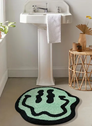 Miniatura 12 de Estmy Happy Face - Alfombra de baño redonda de 2 pies, color blanco/negro, antideslizante, lavable, estética, hippie, bohemio, divertida, de felpa