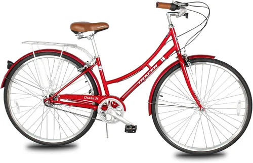 Miniatura 26 de Tracer Osaka - Bicicletas híbridas, marco de acero, Shimano Nexus Inter 3/7 velocidades, agarre marrón asiento marrón, bicicleta de carretera, Rojo