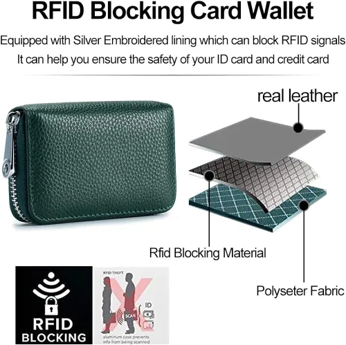 Miniatura 3 de Tarjetero RFID de cuero genuino para tarjetas de crédito con cremallera, Moderno