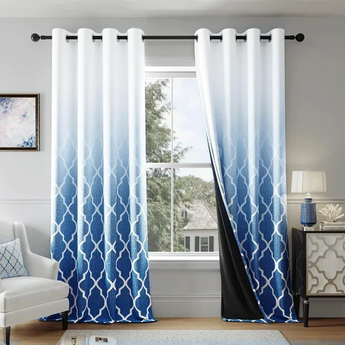 Miniatura 7 de Cortinas Metro Parlor Ombre 100% opacas de 72 pulgadas de largo, 2 paneles para sala de estar, dormitorio con patrón geométrico marroquí azul
