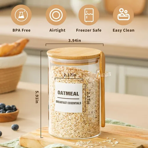Miniatura 3 de Paquete de 6 tarros de vidrio de 32 onzas con tapas de bambú, recipientes de almacenamiento de vidrio con tapas, tarro hermético transparente