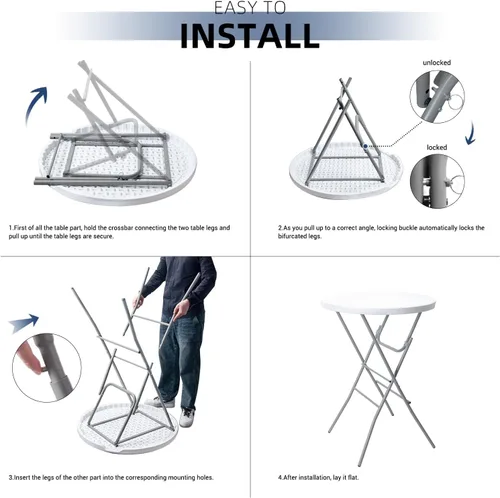 Miniatura 6 de Byliable Mesa de Cóctel Blanca de 32 Pulgadas de Altura, Plegable, Portátil, de Altura de Barra, Mesa Redonda con Patas Grises Desmontables