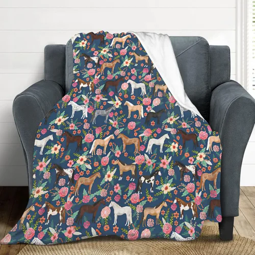 Miniatura 5 de Manta de caballo para niñas y mujeres, manta de franela de forro polar de animales del oeste, suave y ligera, manta de felpa azul para niños