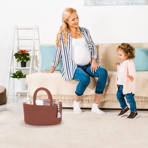Miniatura 26 de Organizador de pañales para bebé con cuerda de algodón para niña o niño, cesta de almacenamiento portátil para guardería, bolsa de transporte