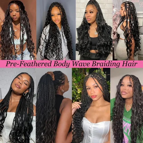 Miniatura 6 de Unionbeauty - Cabello trenzado ondulado de 18 pulgadas, paquete de 3 unidades, cabello trenzado preemplumado, trenzas bohemias negras para trenzas