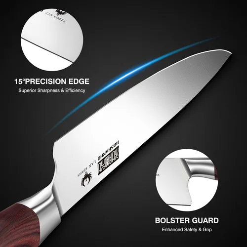 Miniatura 3 de HOSHANHO Juego de 5 cuchillos de cocina estilo japonés, cuchillos de chef profesionales ultra afilados de acero inoxidable de alto carbono con mango