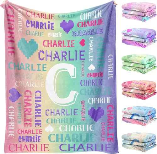 Miniatura 12 de Manta de nombre personalizada para adultos y niños, manta de nombre personalizada – 9 colores, 7 tamaños, manta de franela gruesa, manta de nombre