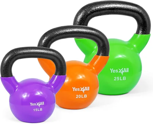 Miniatura 13 de Yes4All - Juego de pesas rusas recubiertas de vinilo, set combinado para entrenamiento corporal completo, fuerza de agarre, flexiones y ejercicios