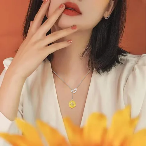 Miniatura 2 de Collar de girasol, joyería de plata de ley 925 - You Are My Sunshine Colgante Collares Joyería Moda Y Colgante Regalos para Mujeres Esposa, Metal