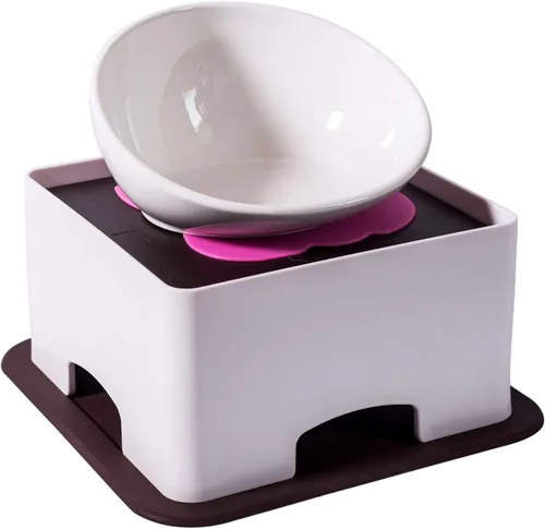 Miniatura 7 de Cuenco elevado de cerámica para perros, juego de cuencos elevados ajustables para perros y gatos, antideslizante, plato de alimentación de mascotas