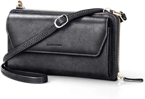 Miniatura 6 de nuoku Cartera RFID para mujer, bolso cruzado con cremallera alrededor de 2 correas