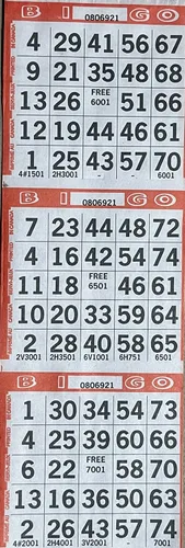 The Ticket Gurus -3 en tarjetas de juego de papel de bingo - 500 hojas - 4 pulgadas por 12 pulgadas (rojo)