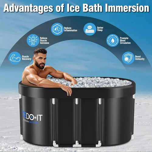 Miniatura 2 de Tomaje Bañera de hielo ovalada extragrande de 129 galones para atletas, bañera plegable con múltiples capas para recuperación después del ejercicio
