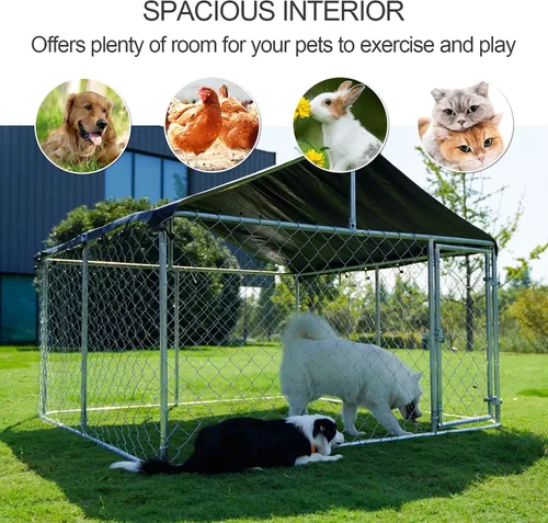 Miniatura 2 de Caseta para Perros al Aire Libre, Jaula Resistente para Perros, Casa para Mascotas con Malla, Jaula Grande para Perros, Valla de Acero con Cerradura