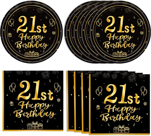 Miniatura 7 de Juego de 40 platos y servilletas desechables para fiesta de cumpleaños de 30 años para ella, vintage, negro y dorado, 1996, 30 años, juego