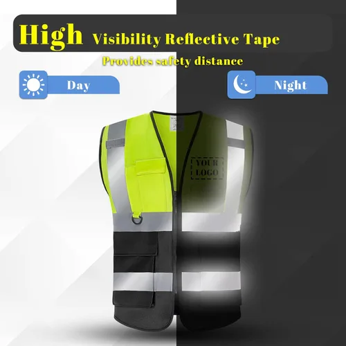 Miniatura 6 de BeautyWill Chaleco de seguridad con logotipo personalizado, Hi Vis Clase 2, chaleco reflectante de construcción unisex con 5 bolsillos