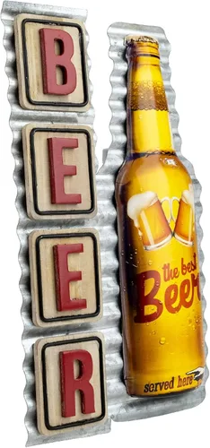 Miniatura 2 de Excello Global Products Letreros de cerveza de metal vintage, placa retro de hierro de madera para cafetería, club, carteles artísticos, póster