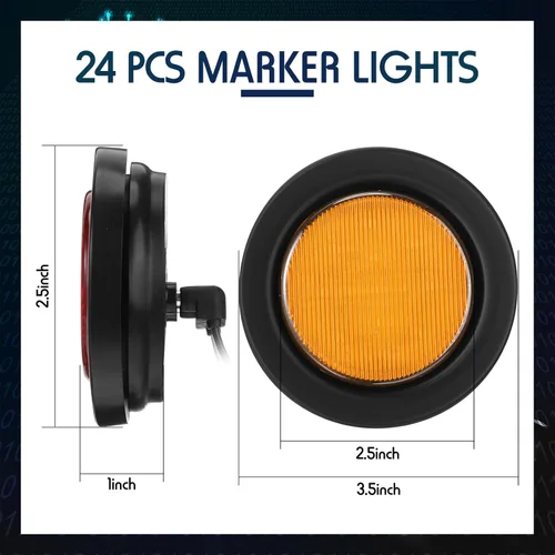 Miniatura 2 de Retisee 24 Piezas Luces de Gálibo Redondas de 2.5" 13 LED Marcadoras Laterales Delanteras y Traseras Impermeables 12V Selladas de Montaje Empotrado