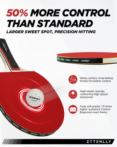 Miniatura 2 de Paletas de ping pong con pelotas y estuche de almacenamiento, mejor control y goma invertida pegajosa, juego de palas de tenis de mesa