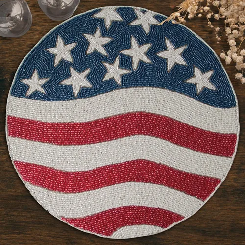 Decozen Manteles individuales patrióticos con cuentas, juego de 4 a 14 pulgadas, 4 de julio, bandera estadounidense, libertad, estrellas, Pm2 Azul