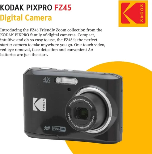 Miniatura 7 de Kodak PIXPRO FZ45 - Paquete de cámara digital con estuche negro para cámara de punto y disparo + tarjeta de memoria SD Transcend de 64 GB + cartera
