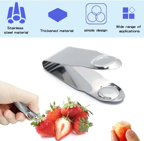 Miniatura 4 de 4 piezas de acero inoxidable fresa Huller, removedor de tallo de fruta, herramienta de cocina para bayas de tomate cherry, plata