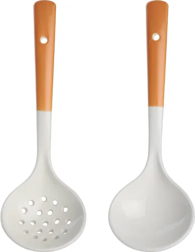 Miniatura 4 de Juego de 2 cucharones de cerámica con cucharón grande para sopa con espumadera, cucharones ranurados, cucharones de cocina, cucharas coladoras