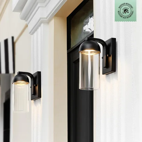 Miniatura 3 de GLOBE 60000023 - Lámpara de pared eléctrica LED integrada de 12 W, color negro mate, pantalla de cristal transparente, luz de porche, luces de pared