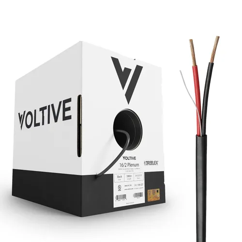 Miniatura 15 de Voltive Cable de altavoz 16/2, Plenum CL3P, negro, 100 pies - 16AWG, 2 conductores, cobre trenzado sin oxígeno, listado UL - V-1217-1