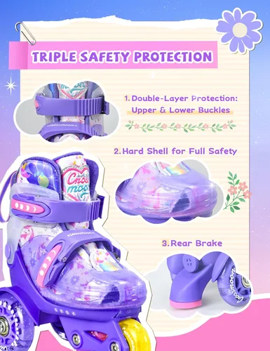 Miniatura 3 de Patines de unicornio para niños pequeños, patines de entrenamiento para niños con triple protección de seguridad, patines de 4 tamaños ajustables