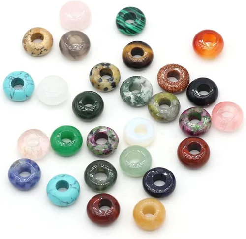 50 cuentas sueltas de piedra semipreciosa natural con agujero grande, forma de ábaco, ópalo de moda, amatista, unakita, cuarzo rosa, cuentas para