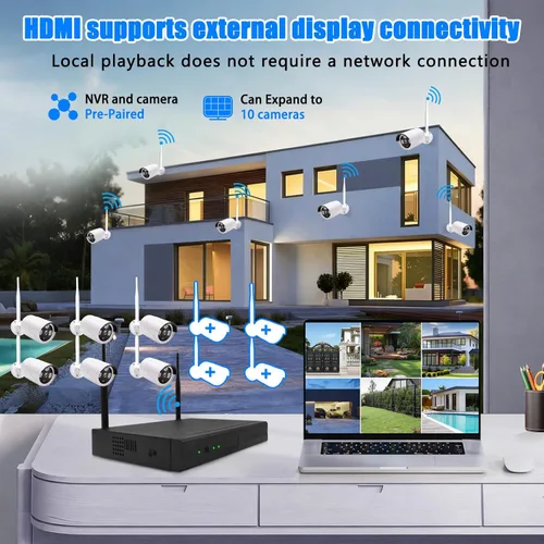 Miniatura 3 de Sistema de cámara de seguridad inalámbrica de 3 MP: 6 cámaras bala Wi-Fi + NVR de 10 canales, visión nocturna IR de 49.2 ft, IP66 resistente a