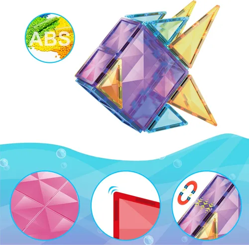Miniatura 4 de PicassoTiles Paquete de construcción: 80 piezas de diamante + 60 piezas de azulejos magnéticos de bloques de construcción: juguete educativo STEAM