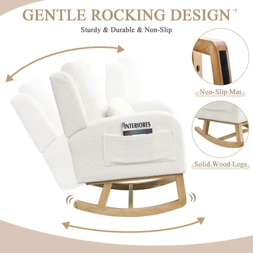 Miniatura 3 de JEEOHEY Mecedora para guardería, mecedora tapizada con respaldo alado, mecedora con respaldo alto cómodo, reposabrazos curvado, almohada lumbar