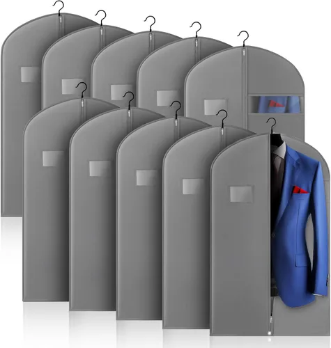 Miniatura 10 de Paquete de 5 bolsas de traje de 40 pulgadas para viajes y almacenamiento, bolsas de ropa para colgar ropa con cremallera y ventana transparente