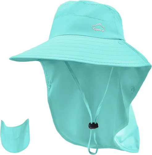 Rosoz - Sombrero de sol para hombres y mujeres con solapa para el cuello, ala ancha, UPF50+, sombrero de pesca con cubierta facial desmontable,
