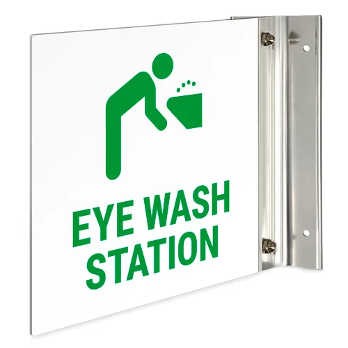 Letrero de proyección de estación de lavado de ojos, doble cara, 6x6 pulgadas, ACM, con accesorio de níquel cepillado, fabricado en Estados Unidos