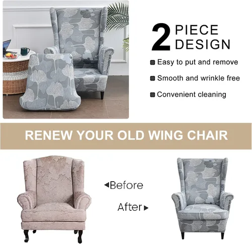 Miniatura 5 de Eco-Ancheng Funda para silla Wingback, 2 piezas, respaldo de ala, fundas de elastano para sillón con respaldo de ala, fundas para sillón con parte