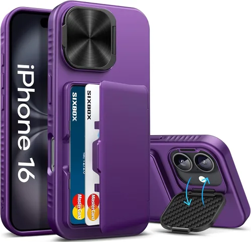 Miniatura 41 de Funda para iPhone 16e tipo cartera, soporte integrado, tarjetero y cubierta para lente de cámara, protección de cuerpo completo, resistente, Negro