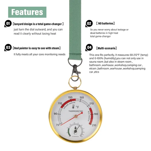 Miniatura 6 de Andelov - Termómetro e higrómetro de sauna (FahFahrenheit) con soporte de cordón, monitor portátil de temperatura y humedad para tienda de campaña