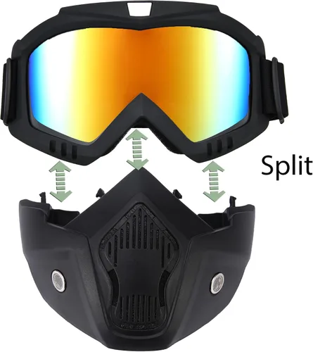 Miniatura 5 de Máscara de Paintball Anti-Vaho, Gafas para Casco de Motocicleta con Máscara Facial Extraíble, Gafas de Motocross Ajustables Lente dorada