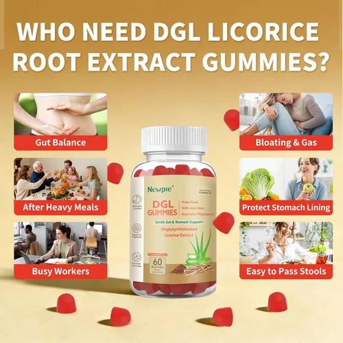 Miniatura 6 de Gomitas DGL Extracto de raíz de regaliz deglicirricinado, quercetina, aloe vera, polvo de semilla de anís Salud intestinal, alivio del estómago