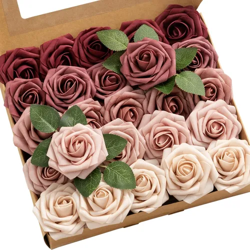 Miniatura 19 de Ling's moment Flores artificiales, 25 piezas de rosas de 3 pulgadas en tonos verde esmeralda, relleno floral de espuma realista para bricolaje