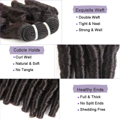 Miniatura 4 de Molefi Extensiones de cabello humano brasileño Funmi rizado, 4 paquetes de extensiones de cabello humano negro, extensiones de cabello corto rizado