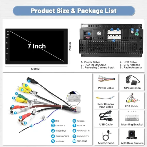 Miniatura 7 de 8 Core 4+64 GB 7 pulgadas Android 15 Doble DIN coche estéreo inalámbrico Carplay, pantalla táctil Android Auto receptor de radio de coche con 59UI
