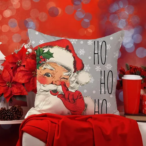 Miniatura 3 de Fundas de Almohada Decorativas de Navidad 16×16 Juego de 4 Copo de Nieve Papá Noel Muñeco de Nieve Ciervo Pájaro Bastón de Caramelo Navidad Rústico