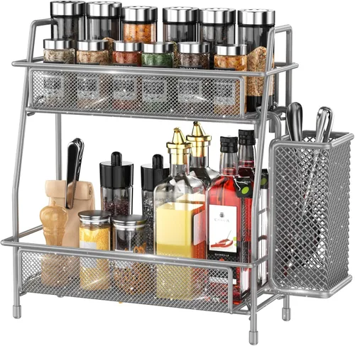 Miniatura 9 de LEMIKKLE Organizador de encimera de baño de 2 niveles, cuidado de la piel, organizadores de encimera de maquillaje, cocina, almacenamiento de negro